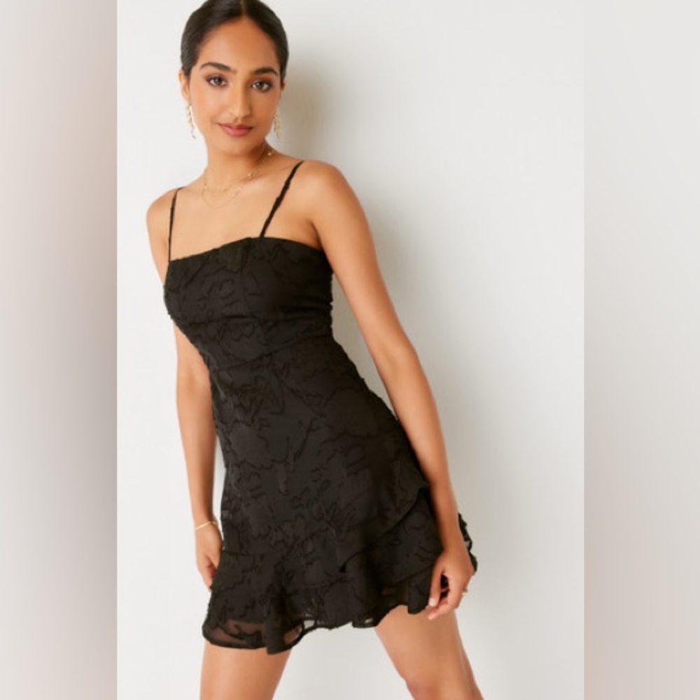 Francesca’s Jacquard Ruffle Trim Dress